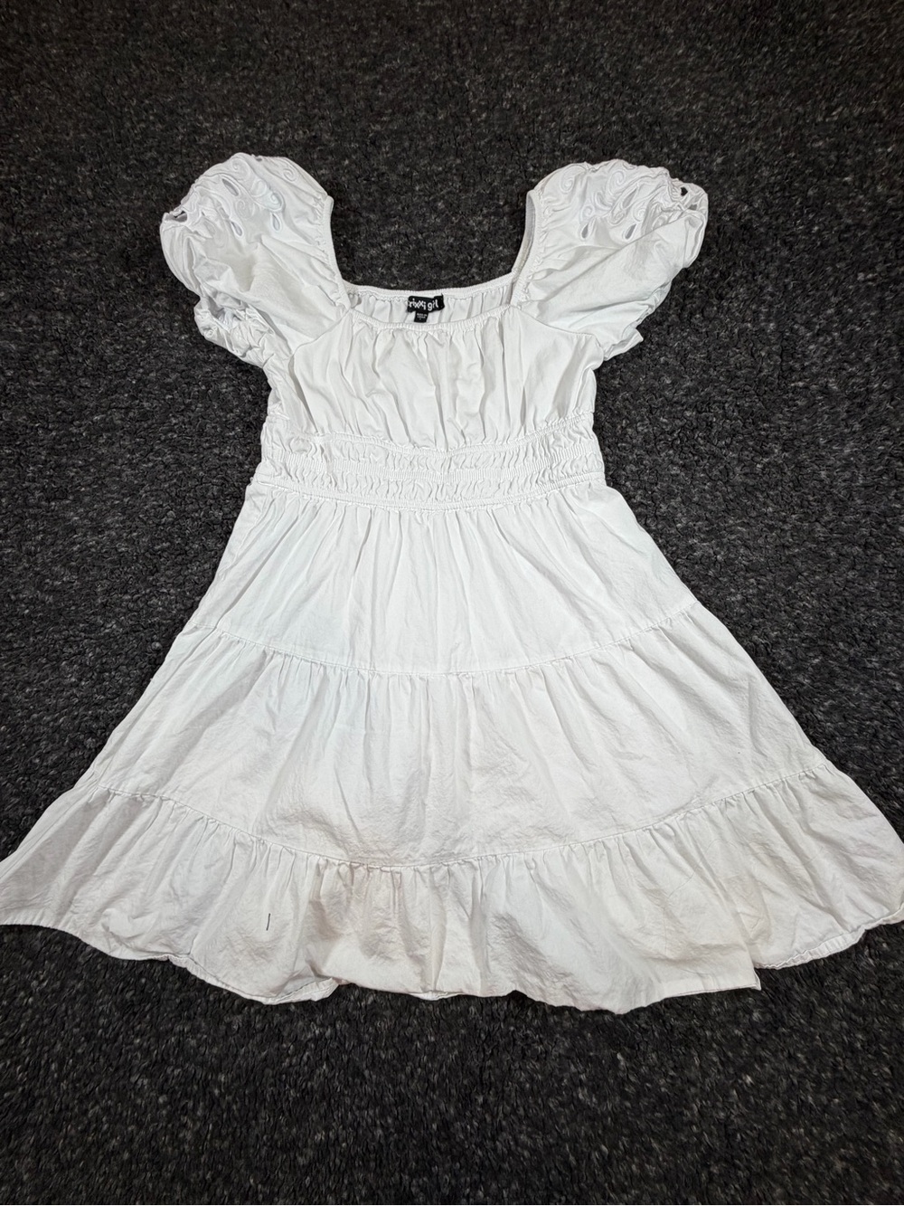 Trixxi White Puff-Sleeve Tiered Smocked Kids Dress
